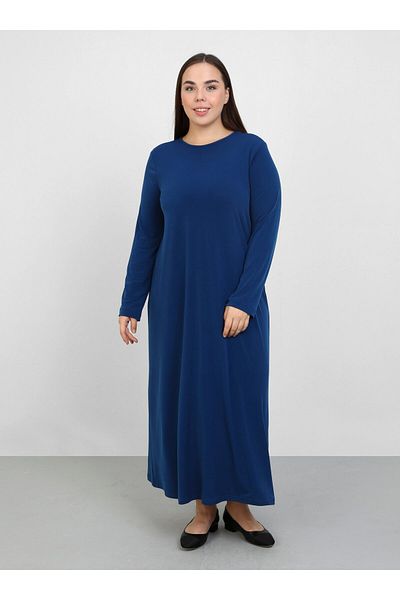 ALİA Plus Size Crew Neck Knitted Hijab Dress - Navy Blue - Alia