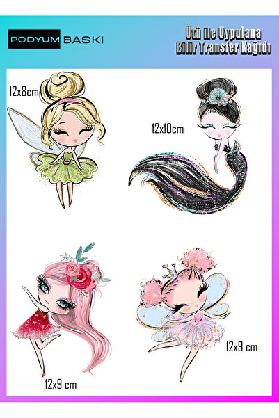 podyum baskı تي شيرت مطبوع عليه نسيج DTF مُكَيَّف بالحديد، مجموعة من 4 أميرات...