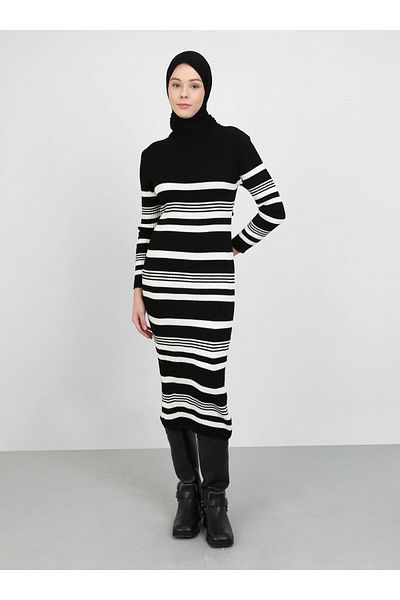 Por La Cara Knitwear Hijab Dress - Black - Por La Cara