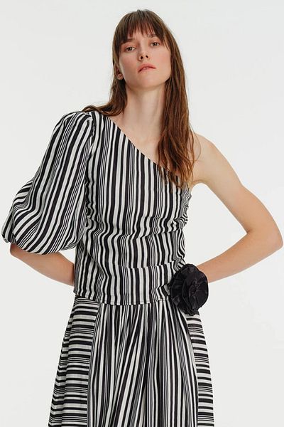 Exquise Bluză cu o singură mânecă cu model dungi