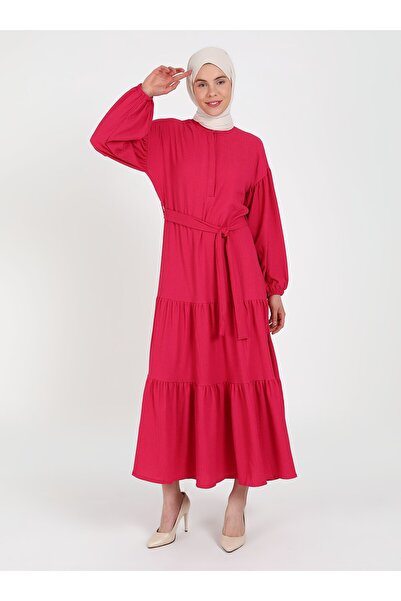 Nergis Neva Butik فستان فوشيا نرجس نيفا - فستان طويل بحزام