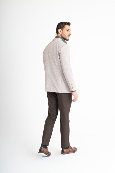 Suitmen Düz Çizgili Takım Elbise - Bej-Kahverengi