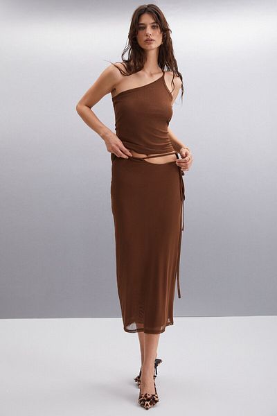 GRIMELANGE Josefina Women's 100% Polyester Slim Brown Skirt