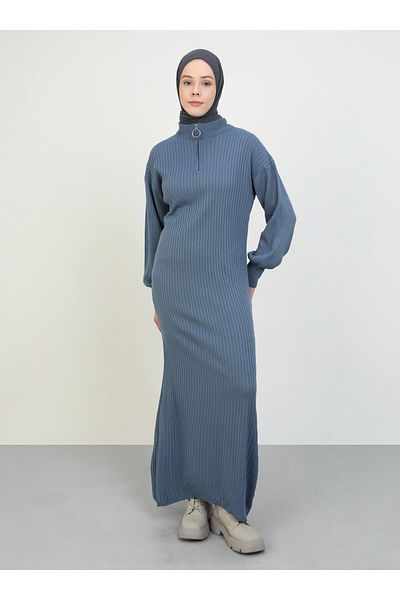 Por La Cara Dark Indigo Knitwear Hijab Dress - Por La Cara