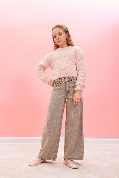 DeFacto Girls Christmas Themed Wide Leg Wide Leg Jean Pants D5435A824Wn
