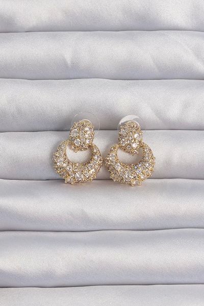 Clariss Brass Gold Color Zircon Stone Oval Form Earrings