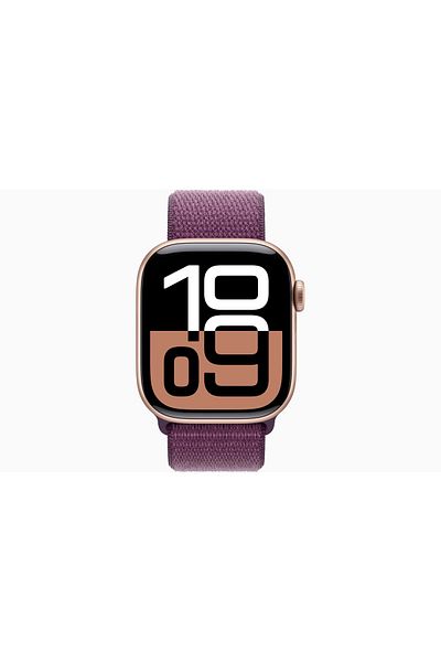 Apple Watch Series 10 GPS + Cellular 46mm Rose Gold Aluminium Case with Plum Sport Loop