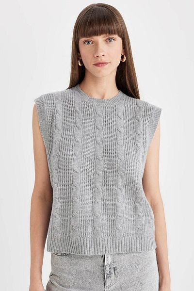 DeFacto Regular Fit Crew Neck Basic Plain Hair Knit Patterned Knitwear Sweater C9041Ax24Wn
