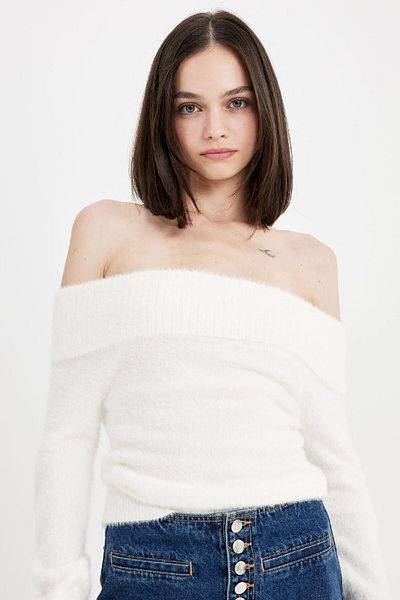 DeFacto Fitted Open Shoulder Basic Plain Knitwear Sweater C6301Ax24Cw