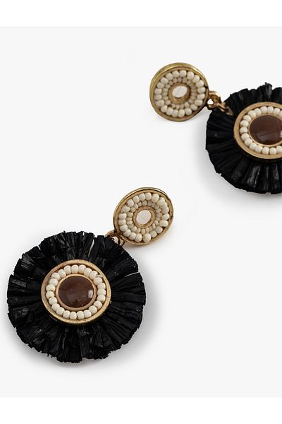 Koton Bead Detailed Dangle Large Size Geometric Straw Earrings - Koton X Melis Ağazat