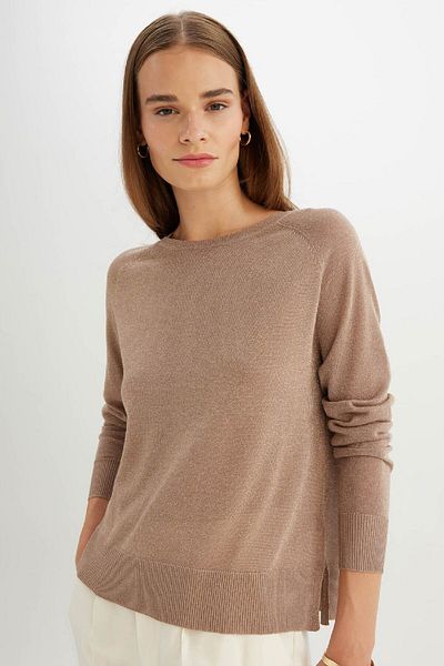 DeFacto Regular Fit Crew Neck Silvery Basic Plain Knitwear Sweater C6818Ax24Wn