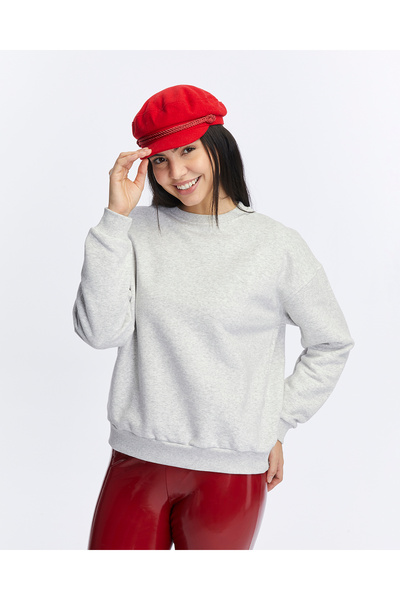 Gidia Кадифена блуза с качулка за жени, с мотив „True Self Love“, в сиво мела...