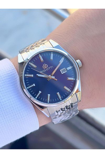 Bigotti Case and Cord Steel Calendar Dial 5 Atm Waterproof Men's Wristwatch Ebg.10592.3