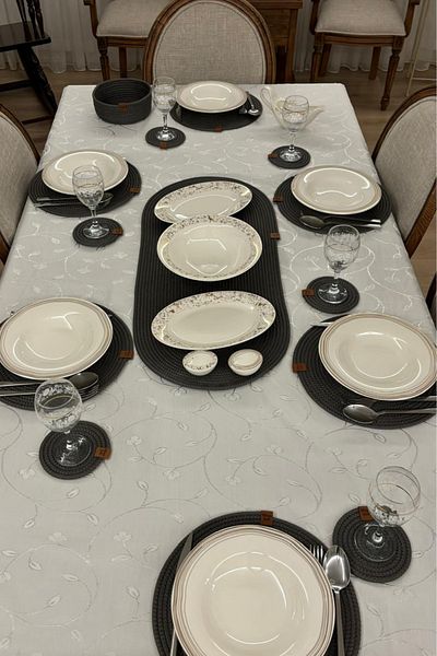 MISS JULİ 14 Pieces Wicker Plates American Serving, Coasters, Bread Holder, Runner Set Set