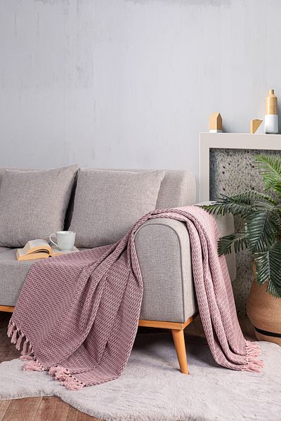 Evim Cotton Vanes Colored Burgundy Sofa Shawl - 130X170 cm