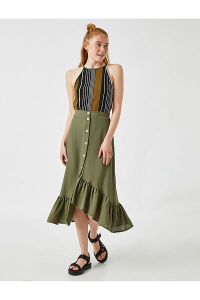 Koton Midirock mit normaler Taille und Knopfdetail