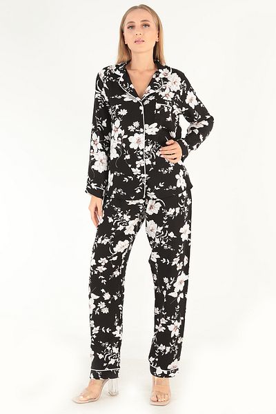 kingspearl Set de pijamale pentru femei cu mânecă lungă cu model floral