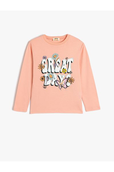 Koton Crew Neck Cotton Long Sleeve - Slogan Printed