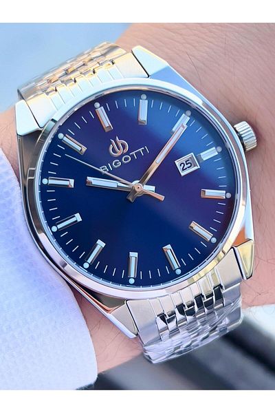Bigotti Case and Cord Steel Calendar Dial 5 Atm Waterproof Men's Wristwatch Ebg.10592.3