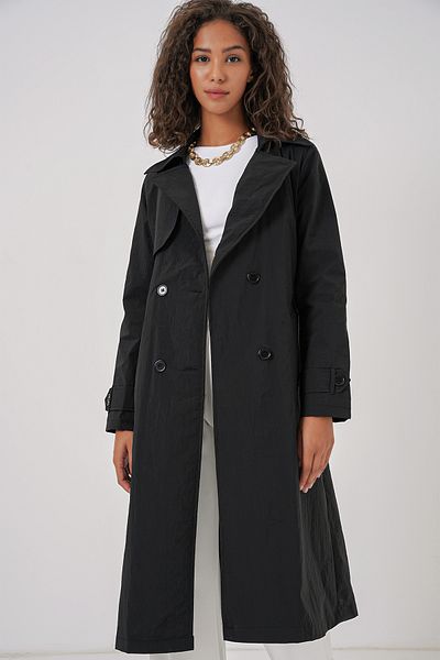 Bigdart 5938 Zweireihiger Trenchcoat mit Kragen – Schwarz
