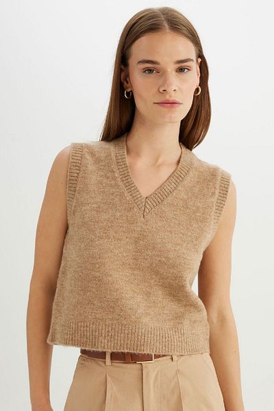 DeFacto Premium-Strickpullover mit V-Ausschnitt – reguläre Passform C9048ax24wn