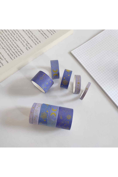 Limmy Vintage Washi Tape Bant Baskılı Yapışkanlı Maskeleme Kağıdı, Desenli bant 10 lu - Ay Yıldız Tarot
