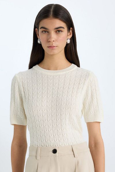 DeFacto Regular Fit Crew Neck Knit Detailed Short Sleeve Knitwear Sweater D3306Ax24Wn