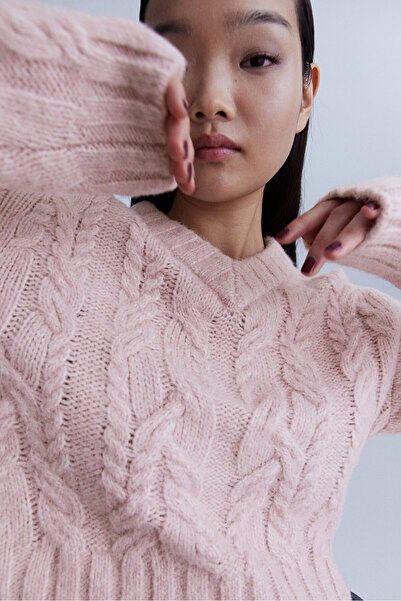 H&M V Yakalı Saç Örgüsü Kazak