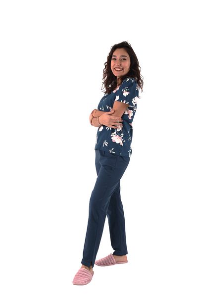 ASN concept Navy Blue Floral Patterned Pajama Set