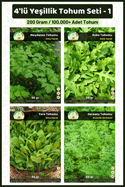 Tohum Seç 4'lü Yeşillik Tohum Paketi-1, 200 gram - Takribi 100.000 Adet Tohum