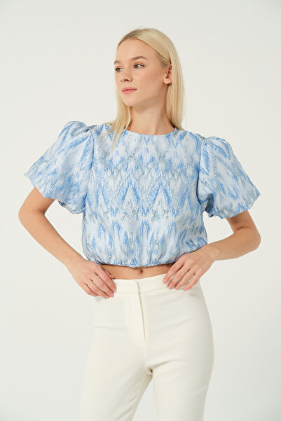 eva clothing بلوزة جاكار جيبلي بأكمام بالونية للسيدات 1234697 إيفا-1