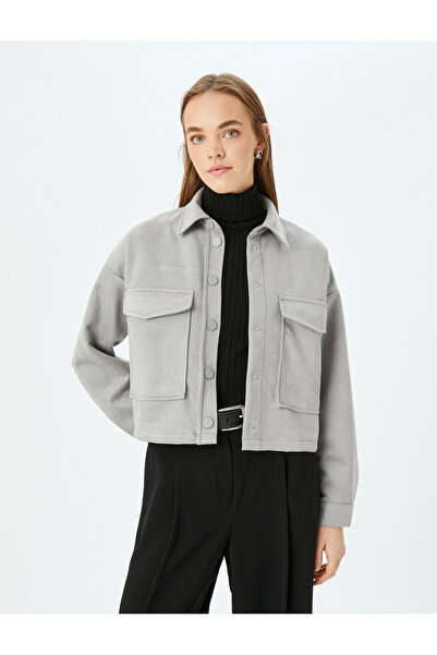 Koton Μπουφάν πουκάμισο με κουμπιά με κουμπιά με λεπτομέρεια από σουέτ