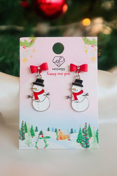 EFBUTİK White Snowman Christmas Earrings