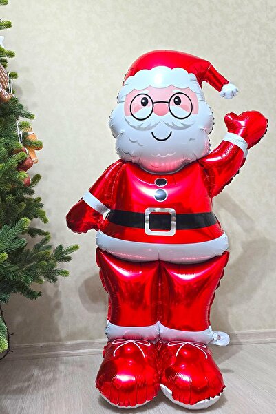 PEKSHOP Dev Noel Baba Folyo Balon Ayaklı Yerde Durabilen 155cm Noel Baba Yılbaşı Balonu
