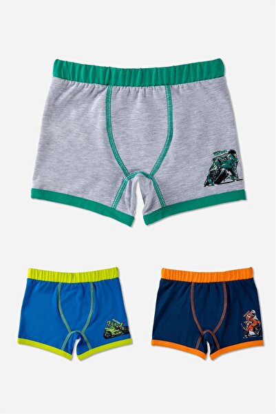 BAYKAR Erkek Çocuk Pamuklu Baskılı Rahat Kesim Likralı Boxer 3'Lü Paket Renkli