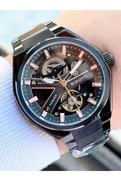 Bigotti Automatic and Wind up Case and Cord Steel 5 Atm Waterproof Men's Wristwatch Ebg.10642.5