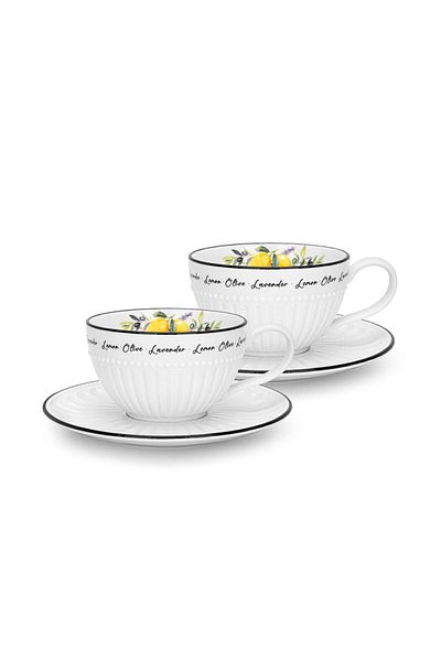 Fissman Set of 2 Cups Lemon Provence Series 250 ml With Saucers Porcelain