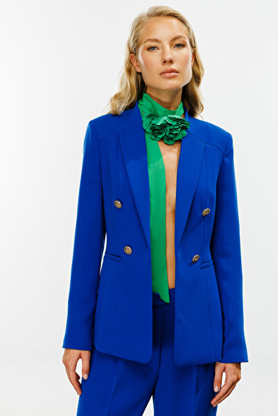 Ekol Kadın Süs Düğmeli Ceket 1009 Saks