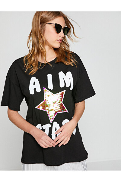 Koton Γυναικείο μπλουζάκι σε μαύρο κείμενο με στάμπα