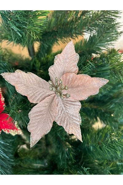 Partifabrik Christmas Tree Rose Gold Velvet Silvery Color Luxury Flower Ornament 15 cm 1 Piece - Christmas Ornament