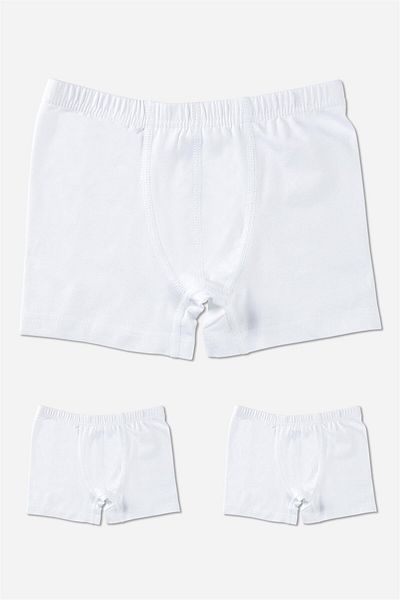 BAYKAR Boy's Cotton Towel Waist Plain Classic Boxer 3 Pack White
