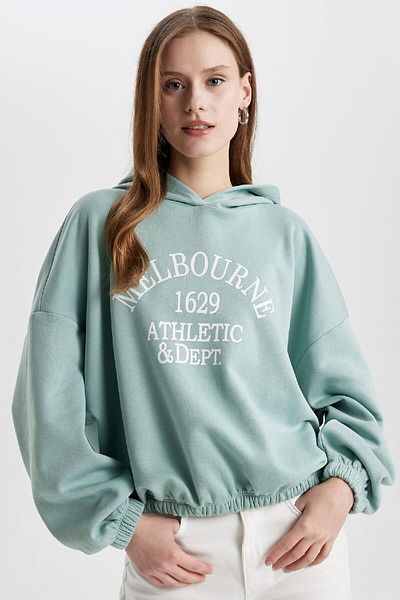 DeFacto Relax Fit Hooded Printed Thick Sweatshirt with Elastic Hem C4073Ax23Cw