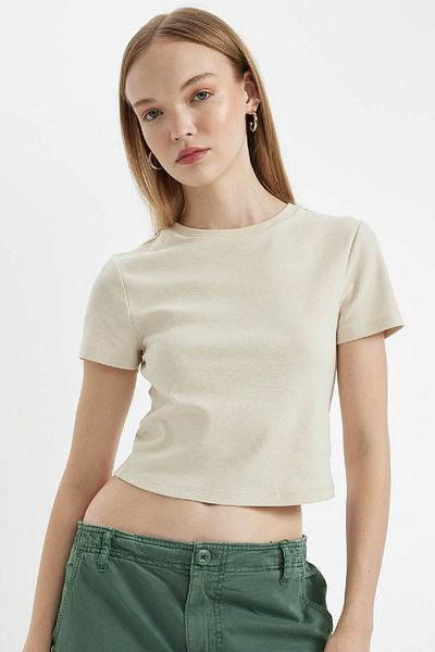 DeFacto Cool Fitted Ribana Basic Απλό Crop κοντομάνικο T-shirt T9631az24sm