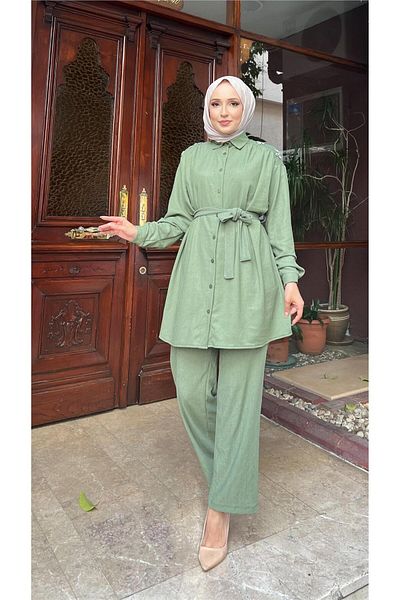 Bwest Mimozza Khaki Double Set - Shoulder Stoned and Belt Detail