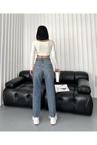 MAKRAS EXCLUSIVE A194396 Pantaloni Mom Jeans cu talie înaltă și picior îngust