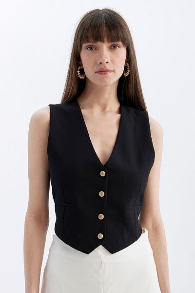DeFacto Regular Fit V Neck Button Blazer Vest C1565Ax24Au
