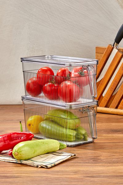 MHK Collection Transparent Refrigerator Organizer with 6 Handles - Food Storage and Organizing Set (3.60 Liters)