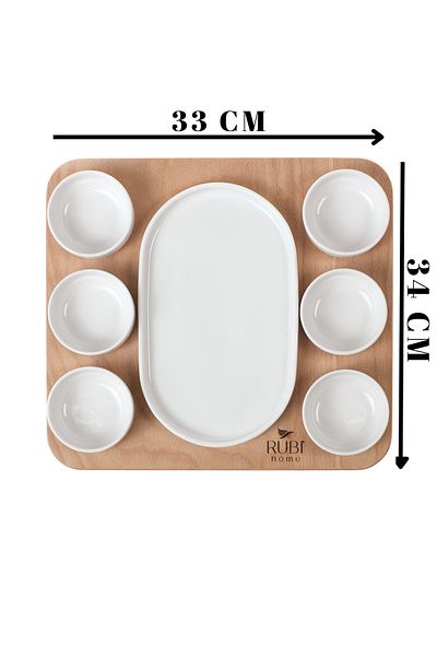 rubihome Rubi 8-Piece Porcelain Breakfast Snack Bowl & Marine Wood Breakfast Set Set