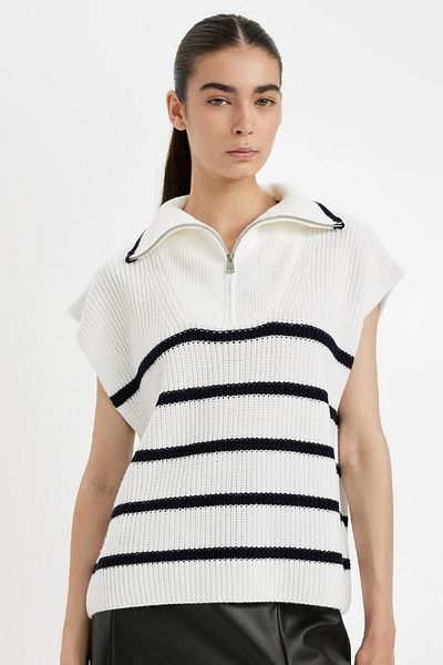 DeFacto Gestreifter Thessaloniki-Strickpullover mit Stehkragen – halber Reißverschluss, normale Passform C9307ax24wn