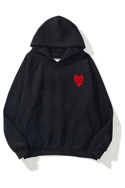 The Champ Clothing Μαύρο Fleece More Self Love Printed Unisex φούτερ με κουκούλα